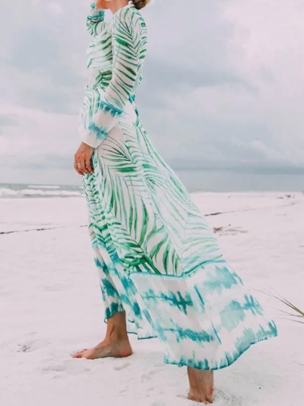 We are Leone silk chiffon tropical palm robe beach cover up S/M